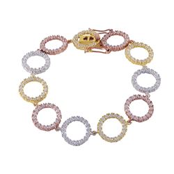 Sterling Silver Tri Color Circle CZ Bracelet -7.5