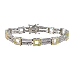 Sterling Silver Two Tone CZ Bracelet -Two Row With Squares