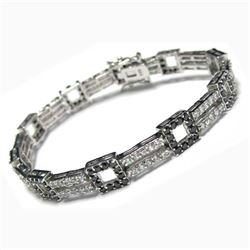 Sterling Silver Black And White CZ Bracelet -Two Row With Squares