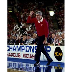 Bobby Knight Signed Indiana Hoosiers 8X10 Color Photo Red Sweater Yell (Silver Signature)- Steiner H