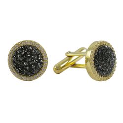 Gold Tone Sterling Silver Round 16Mm Circle, Grey Druzy Cufflinks