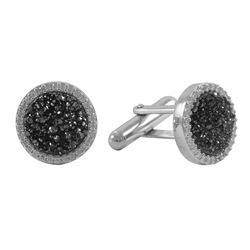 Rhodium Plated Sterling Silver, 15Mm Round Circle, 12Mm Grey Druzy Natural Stone With CZ Border, Cuf