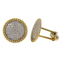 Two Tone Sterling Silver Cuff Link With White CZ Pave 19Mm