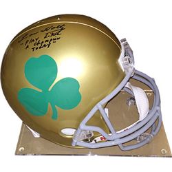 Lou Holtz Signed Notre Dame Fighting Irish Green Shamrock Full Size Replica Helmet Play Like A Champ