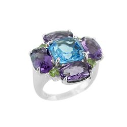 SS SWISS BLUE TOPAZ / AMETHYST / PERIDOT RING - Size 7 (#8996MUL)