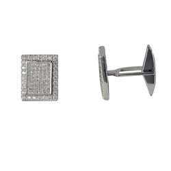 Rhodium Plated Sterling Silver Rectangular White CZ Cufflink