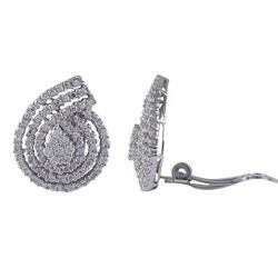 Rhodium Plated Sterling Silver, White CZ Teardrop Spiral Stud Clip Earrings Dimensions: 21.8Mm Long 