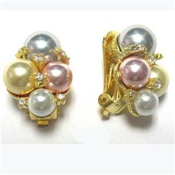 Sterling Silver-CZ Pearl Cluster Clip On