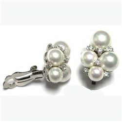 Sterling Silver-CZ Pearl Cluster Clip On