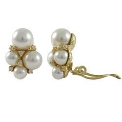 Gold Tone Sterling Silver Pearl Clip On Earrings-0.85