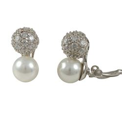 Sterling Silver CZ Shell Pearl Clip Earring