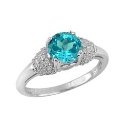 SS SWISS BLUE TOPAZ / DIAMOND RING - Size 7 (#10161SW)