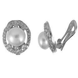 Sterling Silver Clip On Earrings With Pearl And White Czs