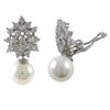 Image 1 : Sterling Silver CZ Cluster With Dangling 10Mm White Pearl Clip On Earrings- 1.15