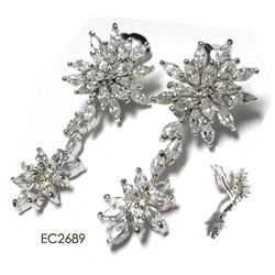 Sterling Silver-CZ Clip Dangling Ear