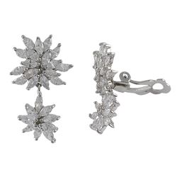 Sterling Silver Double Flower Cluster CZ Clip On Earrings -1.10