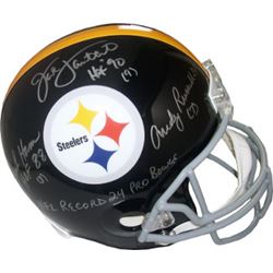 Andy Russell Signed Pittsburgh Steelers Linebacker Greats Full Size TB Replica Helmet Gray Mask 3 Si