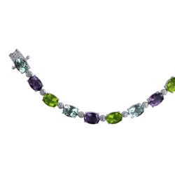 SS SKY BLUE TOPAZ / AMETHYST / PERIDOT / DIA BRACEL - Size 7.25 (#4299MUL)