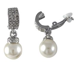 Silver Tone Alloy Hoop Clip Earrings With Crystals And Pearl -1.3