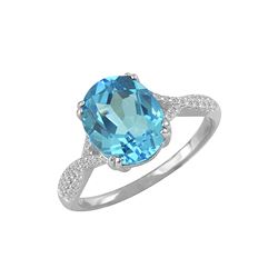 SS SWISS BLUE TOPAZ / DIAMOND RING - Size 7 (#10168SW)