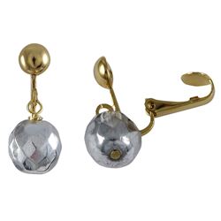 Silver 10Mm Facetted Fire Polished Bead On Gold Tone Brass Clip On Earrings -0.98