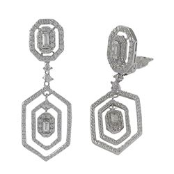 Sterling Silver Hexagon Shape CZ Clip On Earrings -1.93