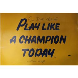 Lou Holtz / Charlie Weis 20X30 Play Like A Champion Poster W/ Go Irish Inscription By Weis