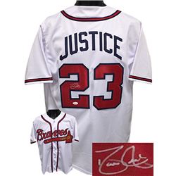 David Justice Signed Atlanta Braves White Custom Jersey XL- JSA Hologram