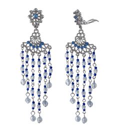 Silver Tone Alloy Clip Earrings With Multi Blue Beads -3.3