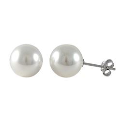 White 10Mm Shiny Shell Pearl On Rhodium Plated Sterling Silver Post Stud Earrings