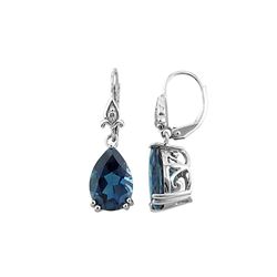 SILVER LONDON BLUE TOPAZ / DIAMOND LEVERBACK EARRINGS (#7034LDN)