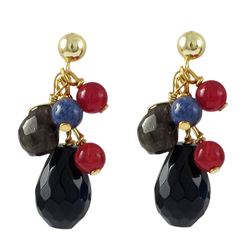 Lapis Combination Semi Precious Stones On Gold Plated Sterling Silver Post Earrings, 1.18"