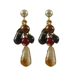 Citrine Combination Semi Precious Stones On Gold Plated Sterling Silver Post Earrings, 1.18"