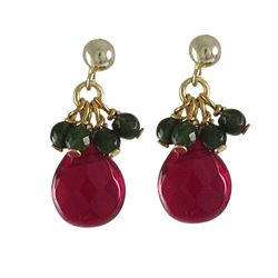 Garnet Combination Semi Precious Stones, Gold Plated Sterling Silver Post Earrings, 1"