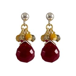 Ruby Combination Semi Precious Stones, Gold Plated Sterling Silver Post Earrings, 1"