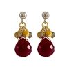 Image 1 : Ruby Combination Semi Precious Stones, Gold Plated Sterling Silver Post Earrings, 1"