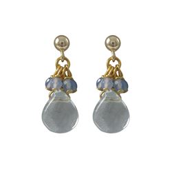 Aqua Combination Semi Precious Stones, Gold Plated Sterling Silver Post Earrings, 1"