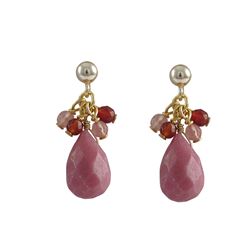 Rhodnite(Pink) Combination Semi Precious Stones, Gold Plated Sterling Silver Post Earrings, 1"