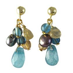 Assorted Colors Semi Precious Stones Gold Plated Sterling Silver Earrings