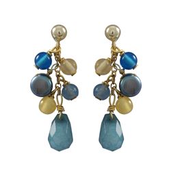 Blue Jade Combination Semi Precious Stones On Gold Plated Sterling Silver Post Earrings, 1.26