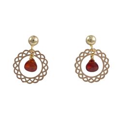 Gold Plated Sterling Silver Post Earrings With Filagree Circle And Assorted Colors Teardrop CZ