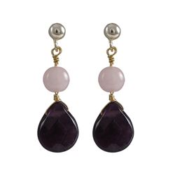 Amy 10X12mm Teardrop And Rose Quartz 6Mm Ball Semi Precious Stones On Gold Plated Sterling Silver Ba