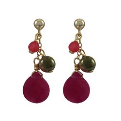 Ruby Semi Precious Stones On Gold Plated Sterling Silver Post Earrings, 1.22