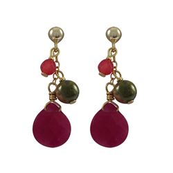 Ruby Semi Precious Stones On Gold Plated Sterling Silver Post Earrings, 1.22