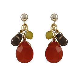 Carnelian Combination Semi Precious Stones On Gold Plated Sterling Silver Post Earrings-0.87