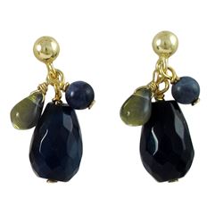 Lapis (Blue) Combination Semi Precious Stones On Gold Plated Sterling Silver Post Earrings-0.87"