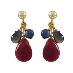 Fuschia Combination Semi Precious Stones On Gold Plated Sterling Silver Post Earrings-0.87"