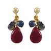 Image 1 : Fuschia Combination Semi Precious Stones On Gold Plated Sterling Silver Post Earrings-0.87"