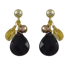 Amy Combination Semi Precious Stones On Gold Plated Sterling Silver Post Earrings-0.87"