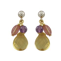 Citrine Combination Semi Precious Stones On Gold Plated Sterling Silver Post Earrings-0.87"